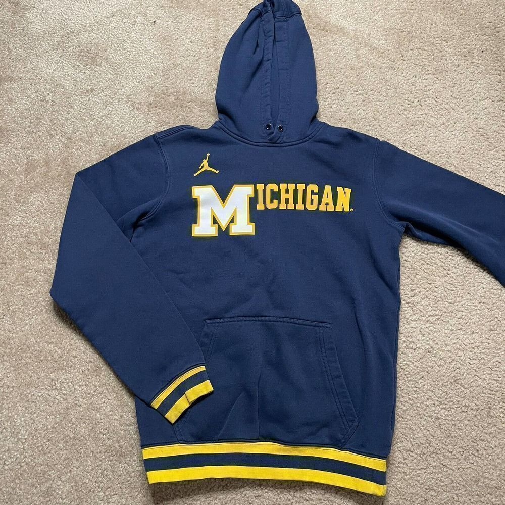Jordan Michigan Wolverines Sweater Adult S Blue Pullover Hoodie Mens